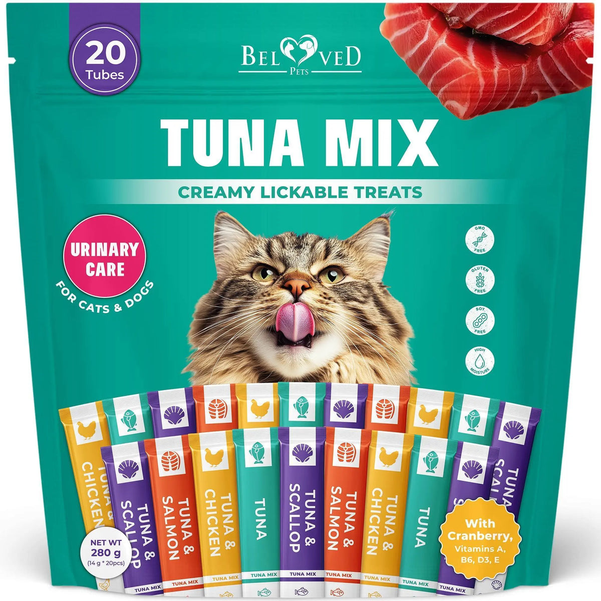 Lickable Cat Treats Squeeze Tubes 20 Sticks Tuna Urinary Care Multivitamin - FurrBaby Necessities