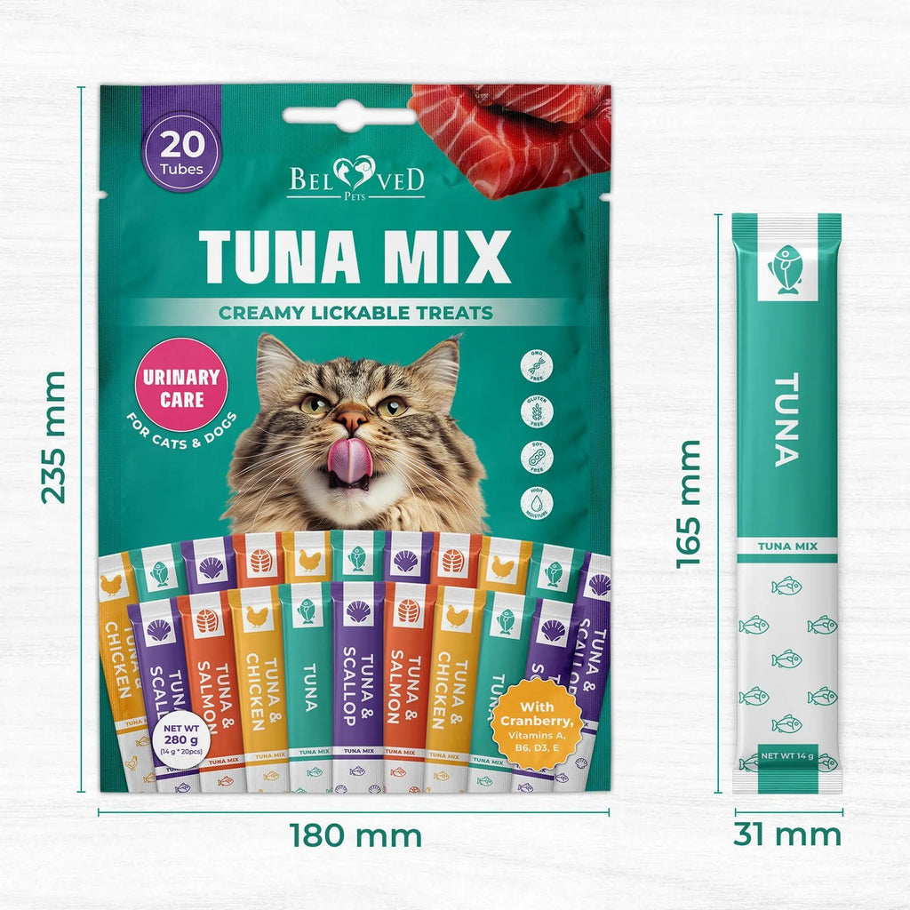 Lickable Cat Treats Squeeze Tubes 20 Sticks Tuna Urinary Care Multivitamin - FurrBaby Necessities