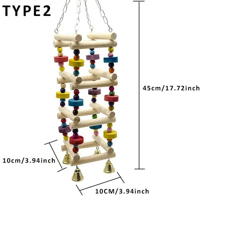 Wood Parakeet Toy Swing Ladder Cage Play With Bells - FurrBaby Necessities