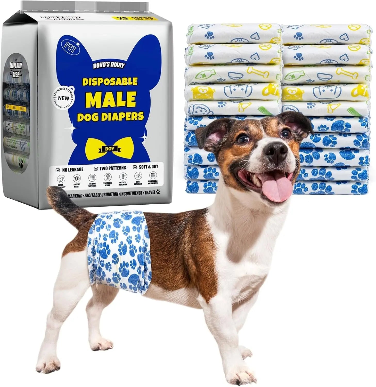 Male Dog Diapers Disposable Belly Bands | Leakproof Wraps 60 Count Wags & Whiskers Pet Supply
