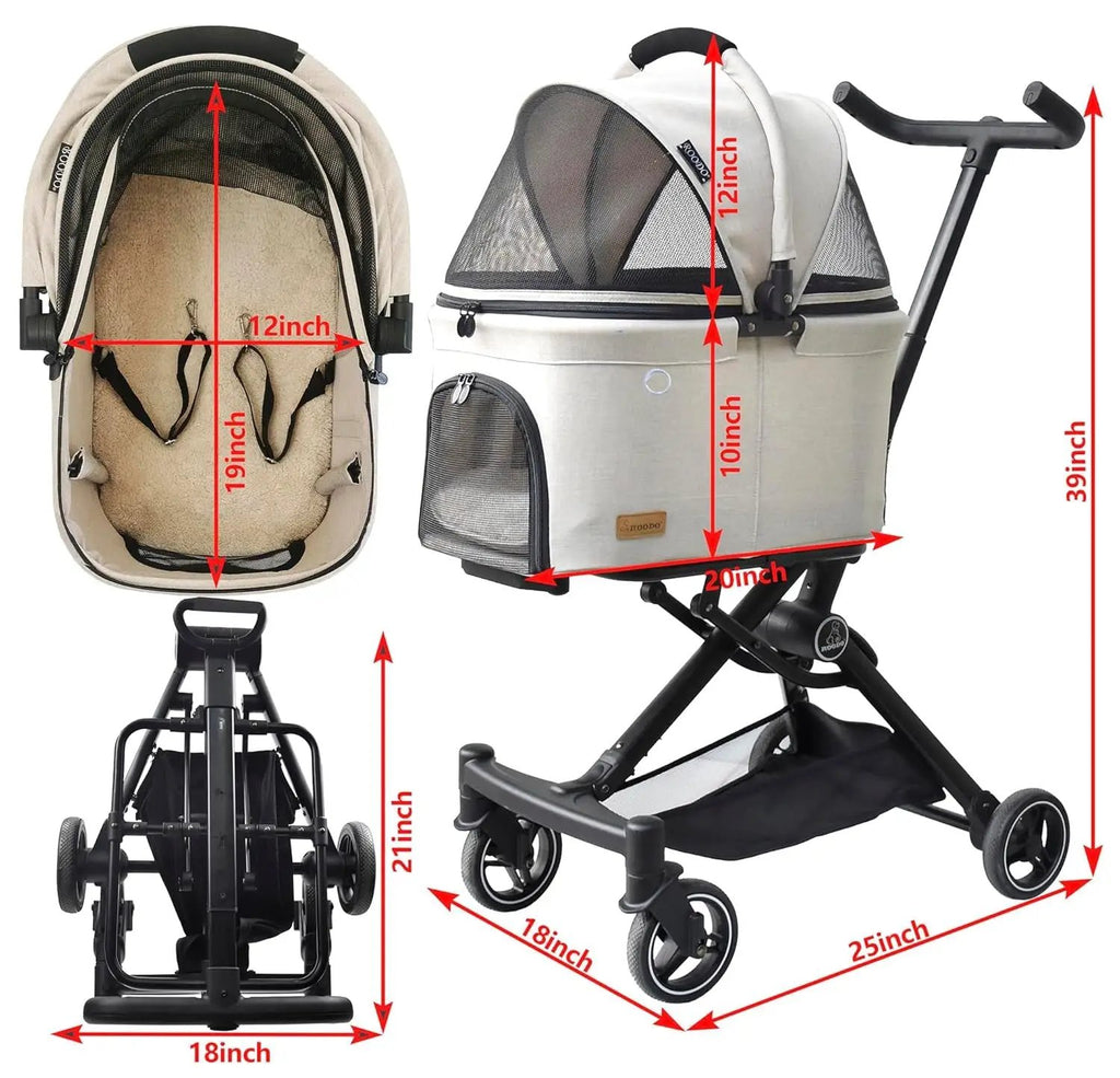 3 in 1 Pet Stroller Dog Cat Travel System Detachable Carrier Foldable 30lb by Wags & Whiskers Pet Supply