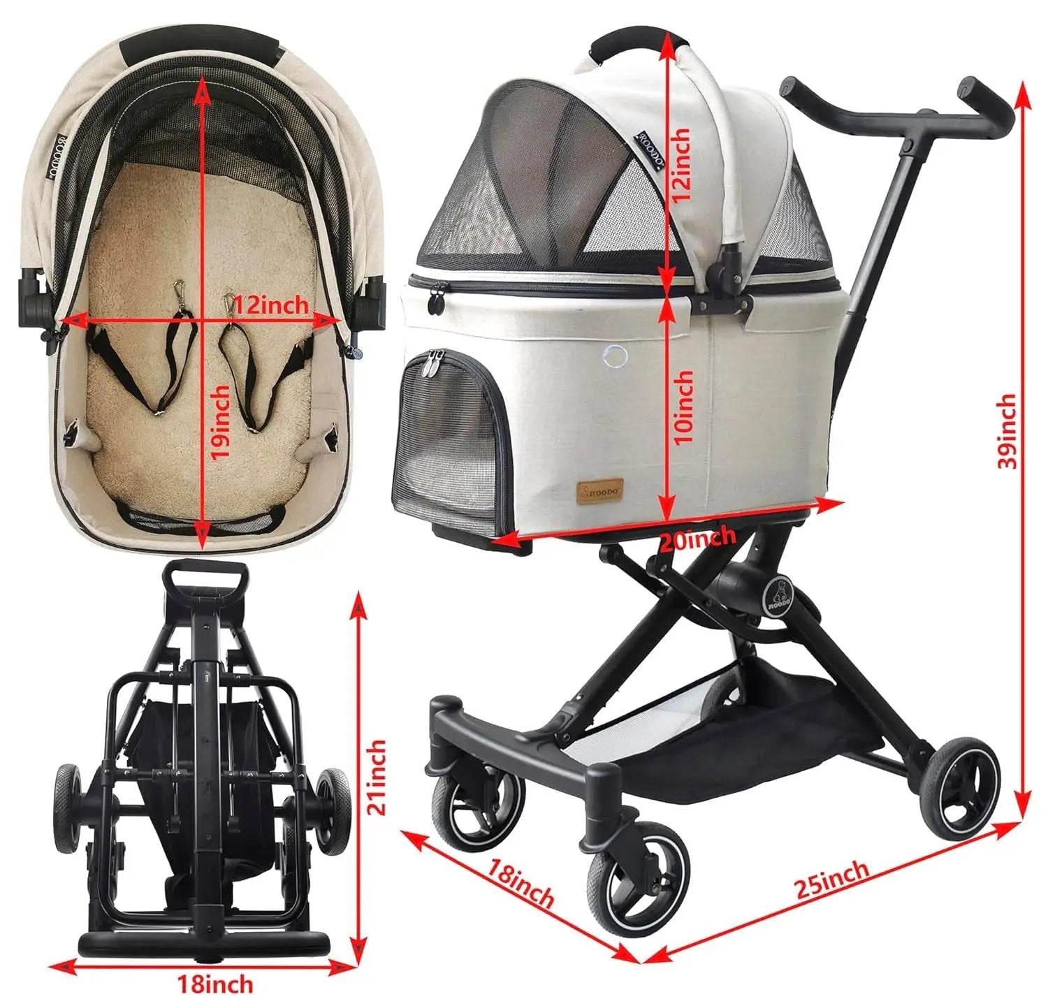 3 in 1 Pet Stroller Dog Cat Travel System Detachable Carrier Foldable 30lb by Wags & Whiskers Pet Supply