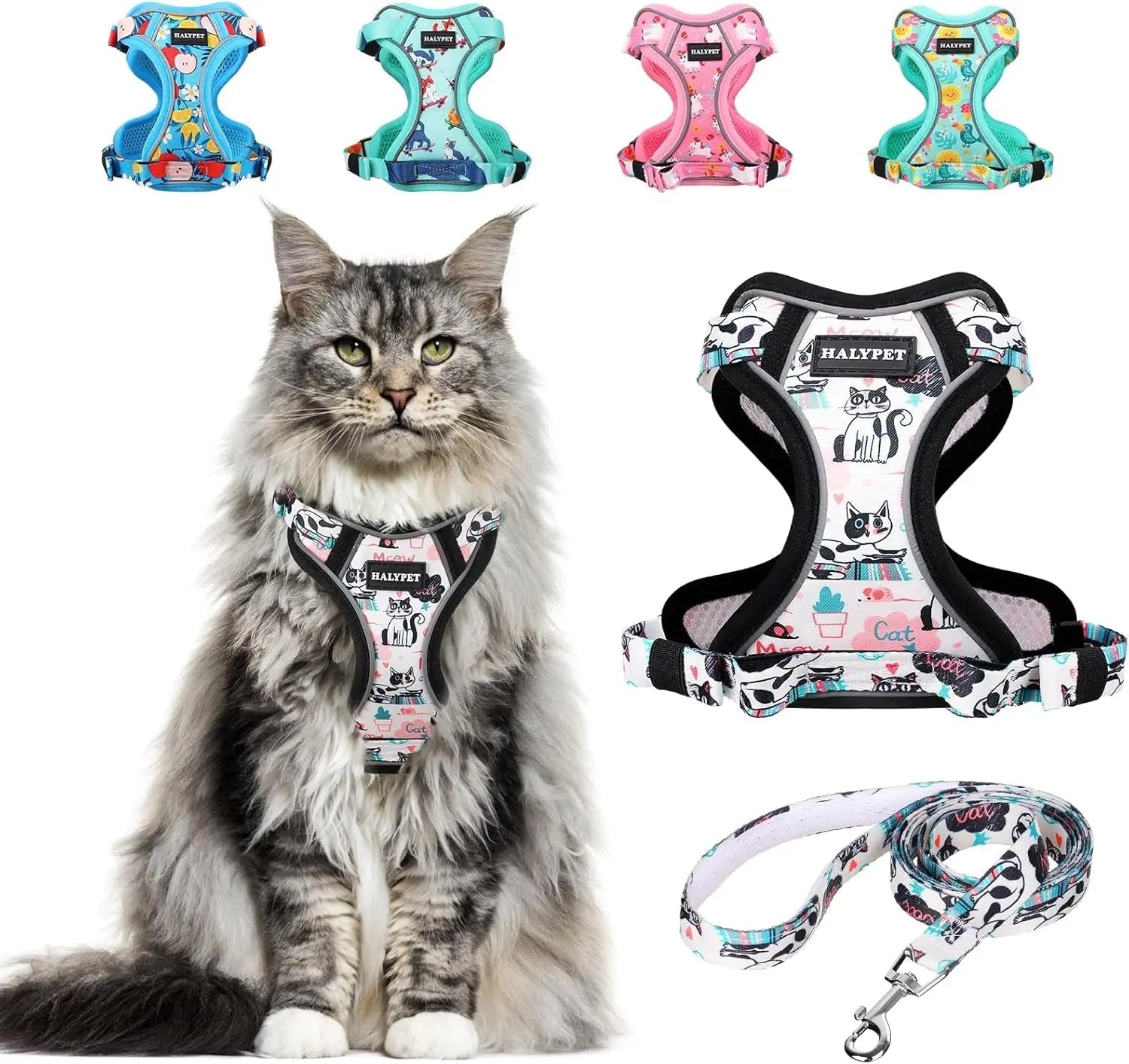 Cat Harness and Leash Set Escape Proof Reflective Adjustable Vest Wags & Whiskers Pet Supply
