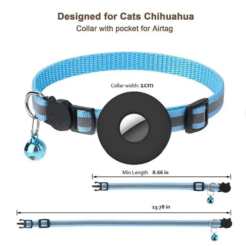 Airtag Pet Collar With Bell Reflective Adjustable Anti-lost Cat Dog Collar by My Store