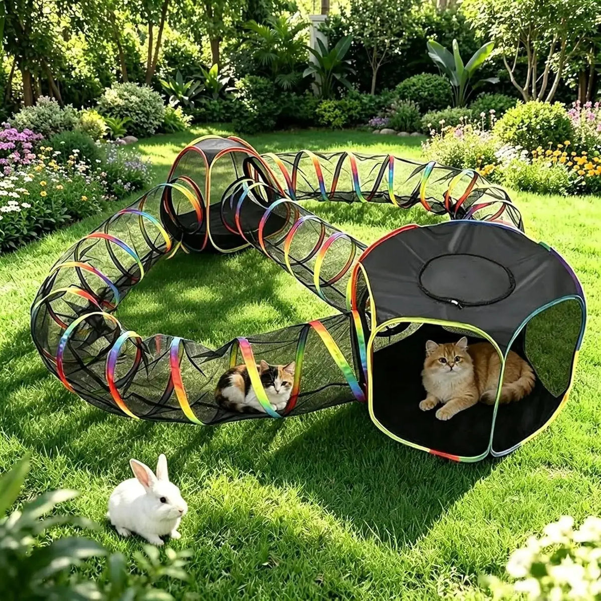 5-in-1 Outdoor Cat Enclosure with Tunnels, Portable Pop-Up Catio Playpen by Wags & Whiskers Pet Supply
