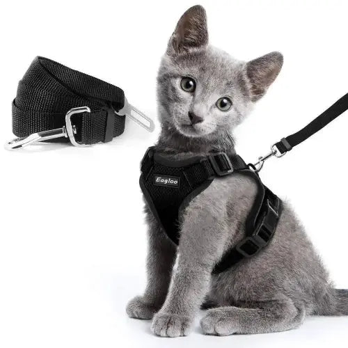 Adjustable Mesh Cat Harness Escape Proof With Car Seat Belt L - FurrBaby Necessities