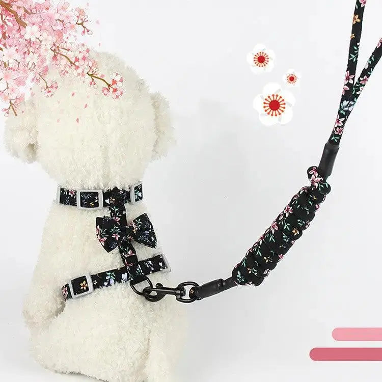 Japanese Style Floral Cat Leash And Harness Set For Small Pets - FurrBaby Necessities