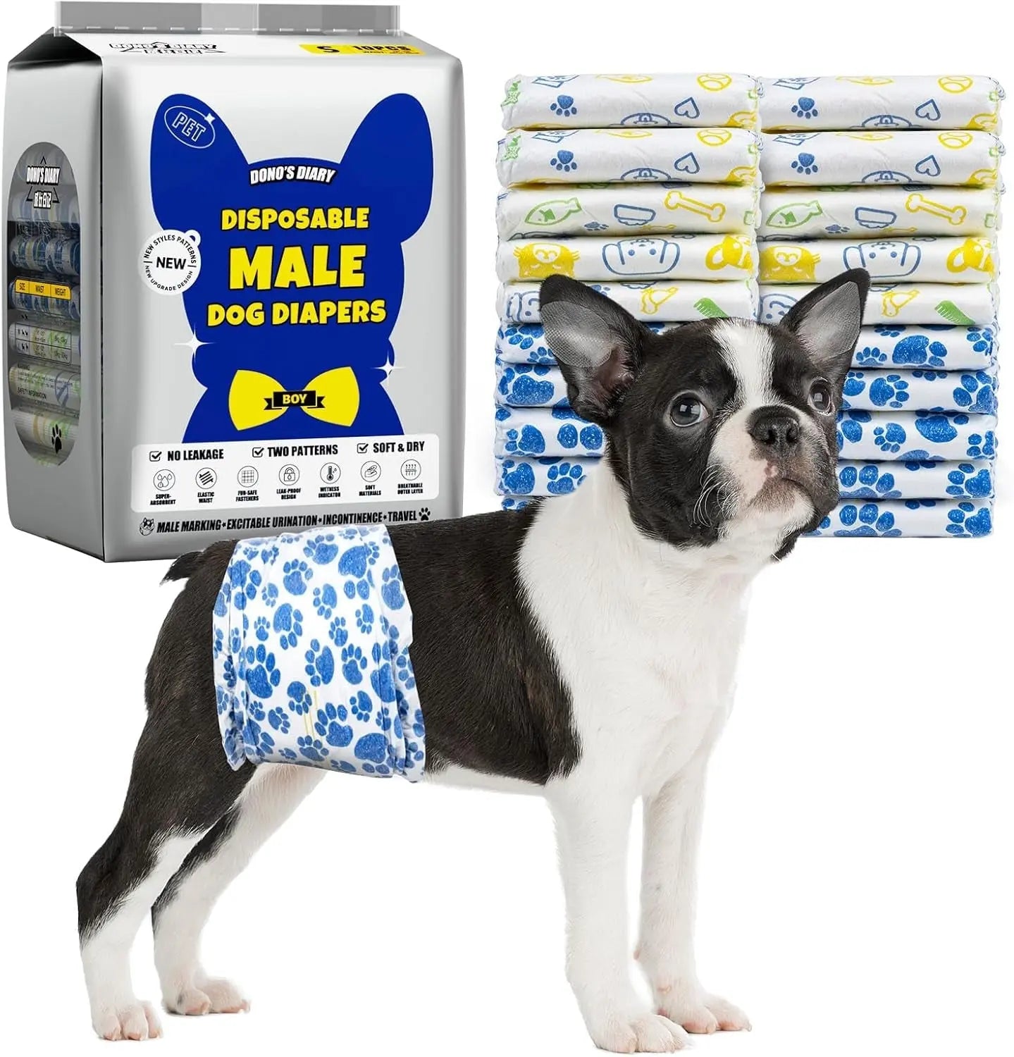 Male Dog Diapers Disposable Belly Bands | Leakproof Wraps 60 Count Wags & Whiskers Pet Supply