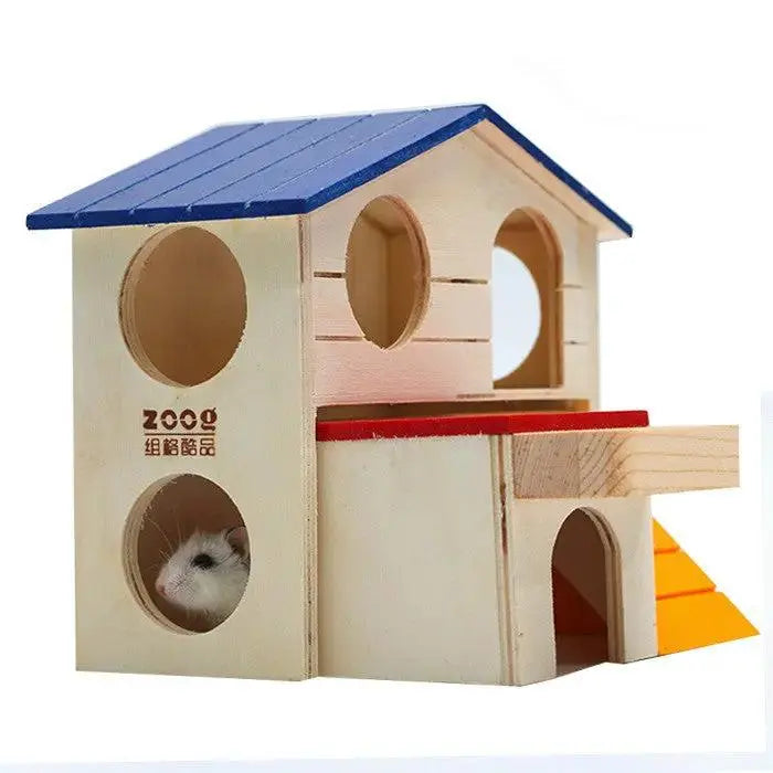 Wooden Hamster Toys Blue Top Villa Hamster Chalet Small Pet Toys Molar Decompression by Sell My Stuff