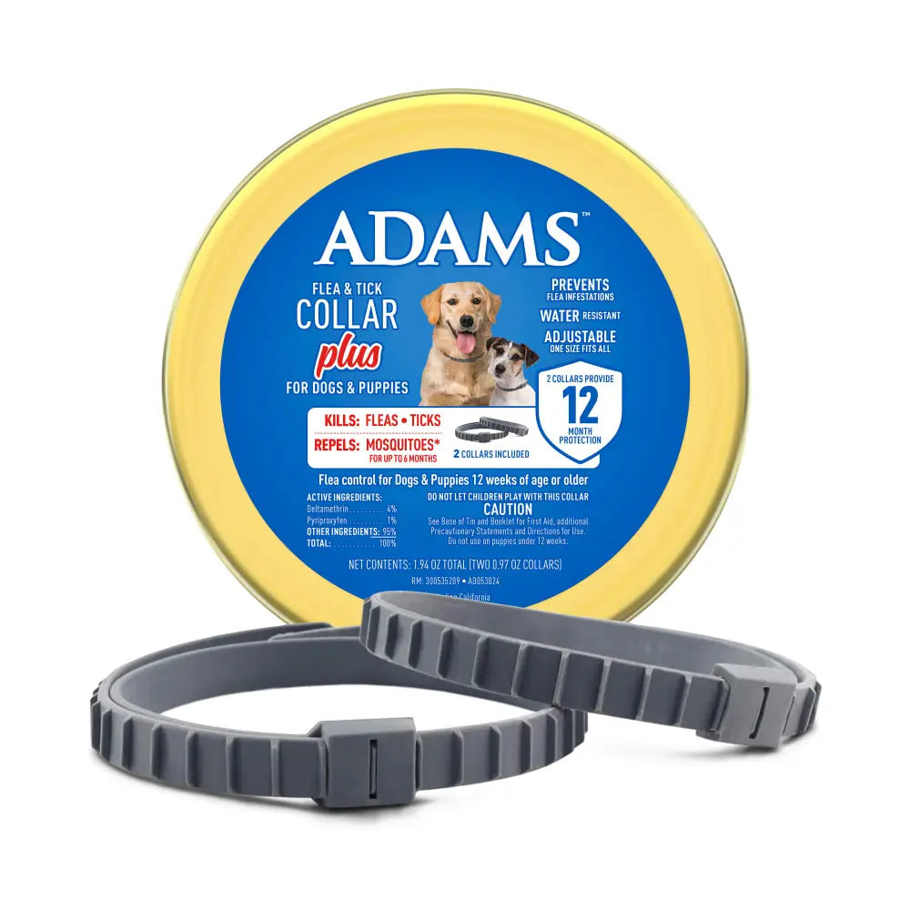 Adams Plus Flea & Tick Collar for Dogs & Puppies One Size Fits All 2-Count Paw and Tail Supply