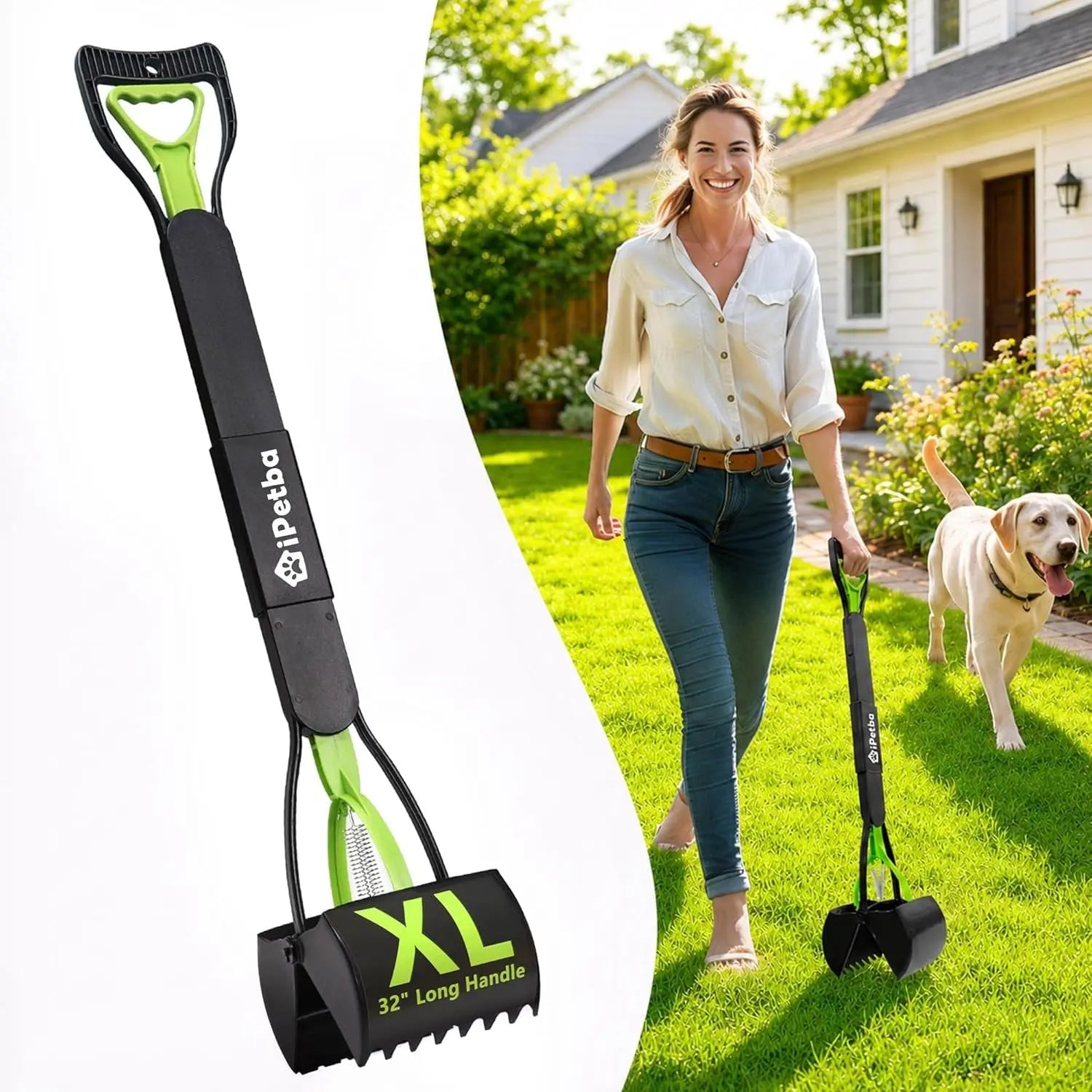 32 Inch Long Handle Pooper Scooper for Large Dogs Heavy Duty Foldable Wags & Whiskers Pet Supply