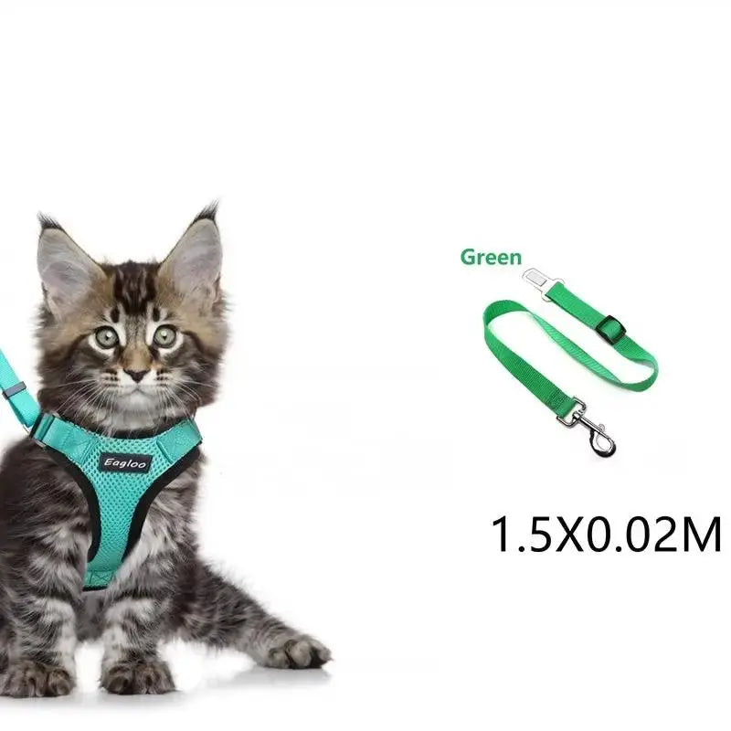 Adjustable Mesh Cat Harness Escape Proof With Car Seat Belt L - FurrBaby Necessities