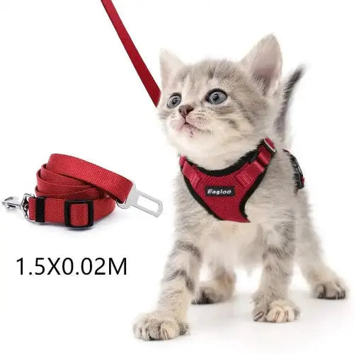 Adjustable Mesh Cat Harness Escape Proof With Car Seat Belt L - FurrBaby Necessities