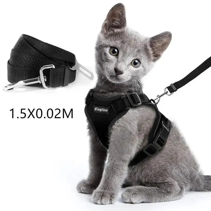 Adjustable Mesh Cat Harness Escape Proof With Car Seat Belt L - FurrBaby Necessities
