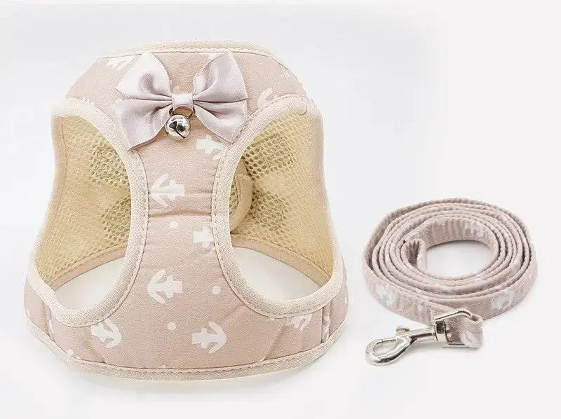 Pink Anchor Bow Mesh Cat Harness Set With Leash - FurrBaby Necessities