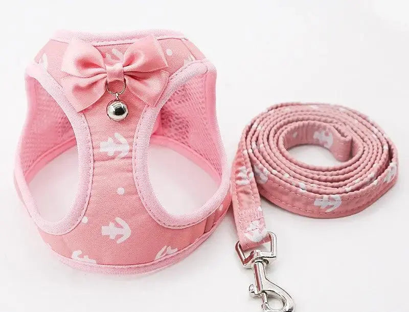 Pink Anchor Bow Mesh Cat Harness Set With Leash - FurrBaby Necessities