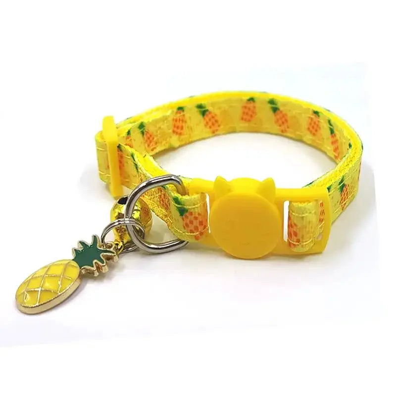 Fruit Pattern Safety Cat Collar With Bell Pineapple Charm Nylon - FurrBaby Necessities