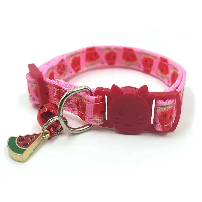 Fruit Pattern Safety Cat Collar With Bell Pineapple Charm Nylon - FurrBaby Necessities