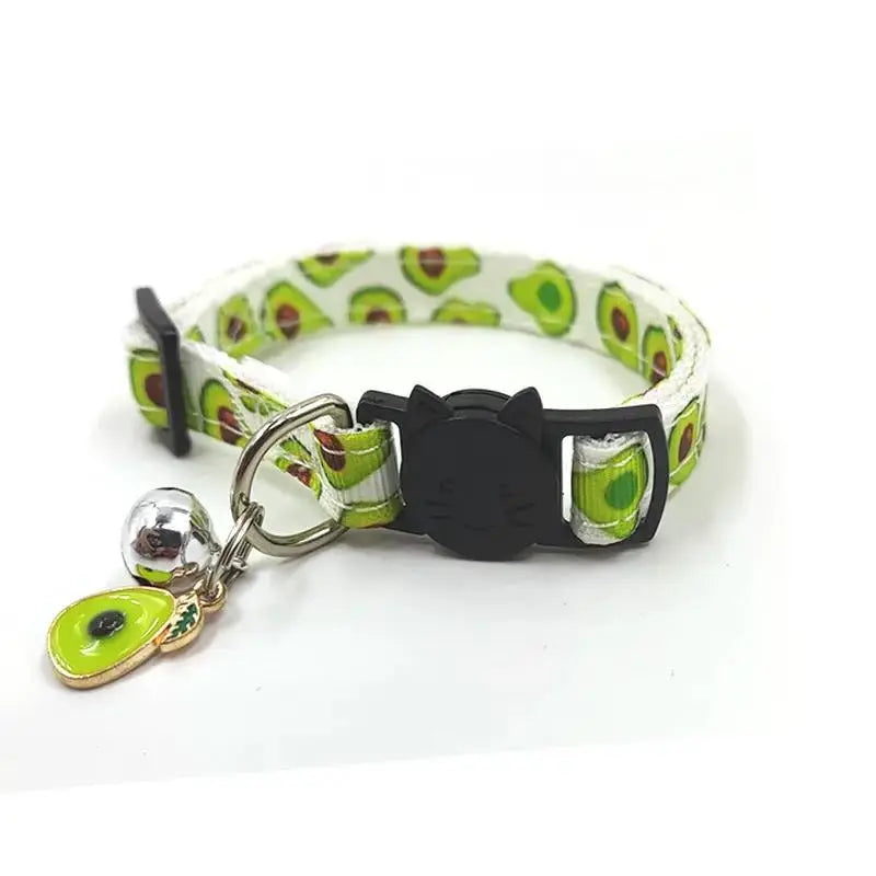 Fruit Pattern Safety Cat Collar With Bell Pineapple Charm Nylon - FurrBaby Necessities