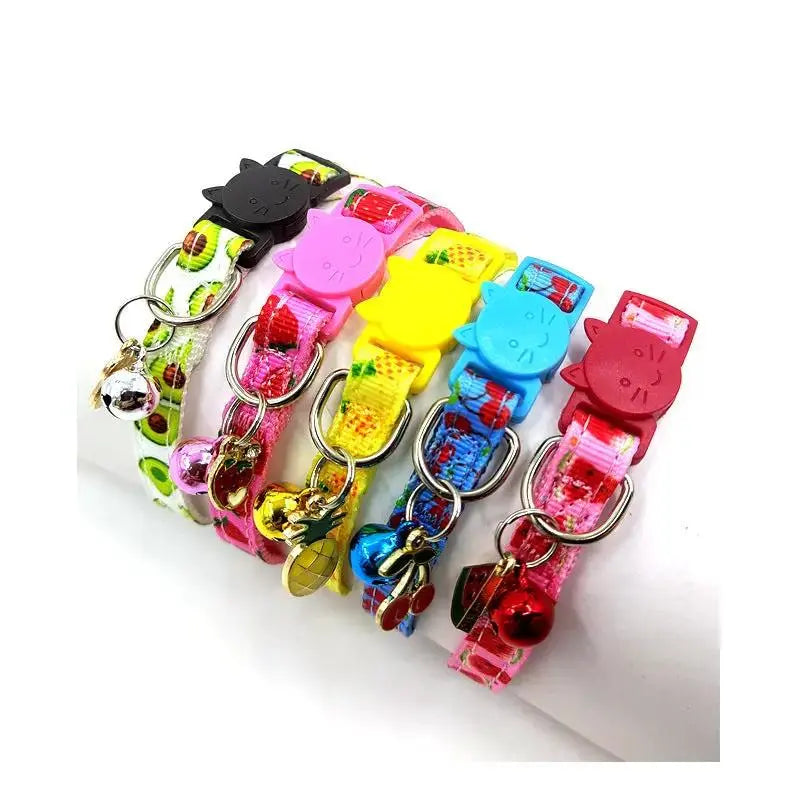 Fruit Pattern Safety Cat Collar With Bell Pineapple Charm Nylon - FurrBaby Necessities