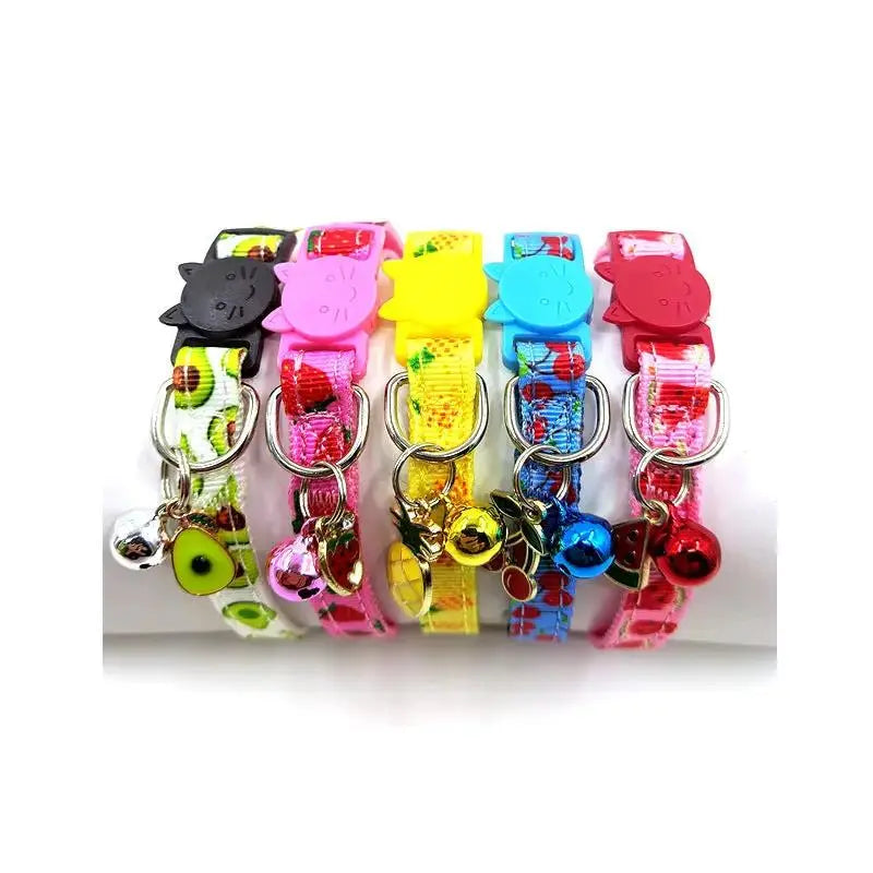 Fruit Pattern Safety Cat Collar With Bell Pineapple Charm Nylon - FurrBaby Necessities