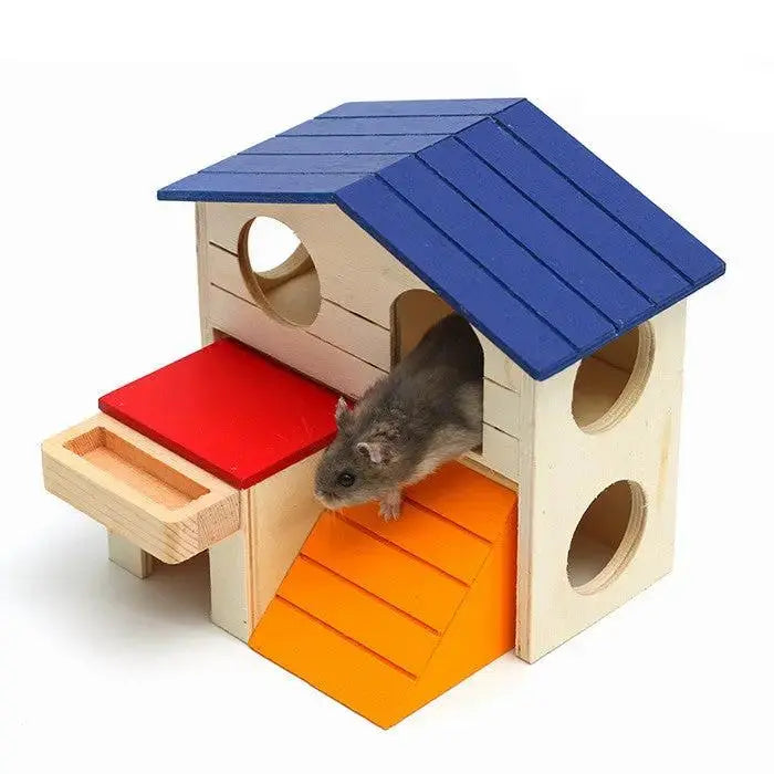 Wooden Hamster Toys Blue Top Villa Hamster Chalet Small Pet Toys Molar Decompression by Sell My Stuff