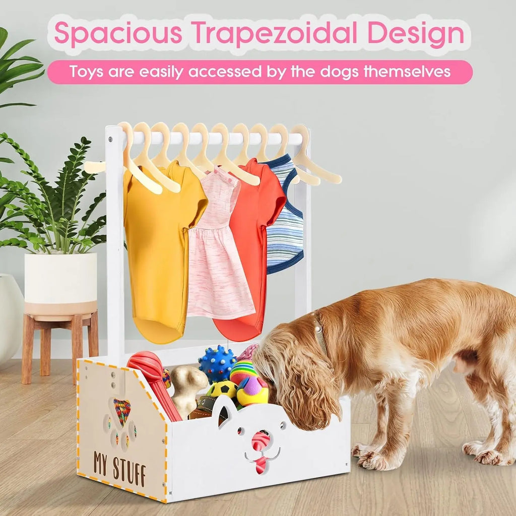 Dog Storage Organizer Wooden Closet Toy Bin Clothes Rack Hangers Pink/White Wags & Whiskers Pet Supply