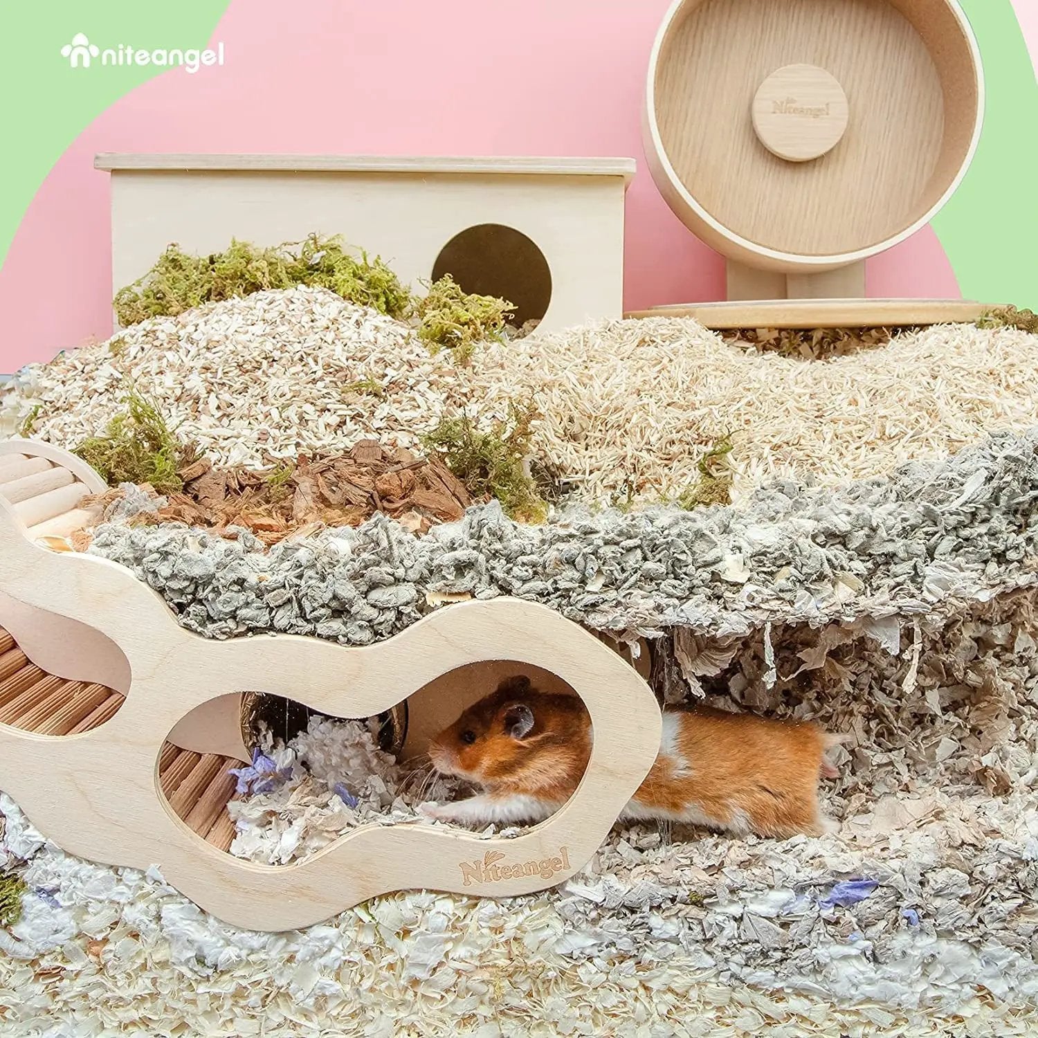 Hamster House Hideout Ladder Wooden Small Pet Hut Gerbil Mouse Tunnel Toy by Wags & Whiskers Pet Supply