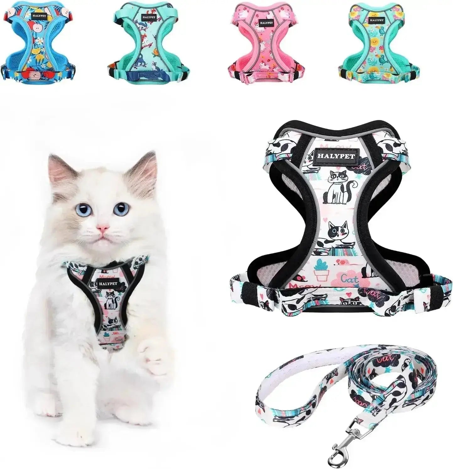 Cat Harness and Leash Set Escape Proof Reflective Adjustable Vest by Wags & Whiskers Pet Supply