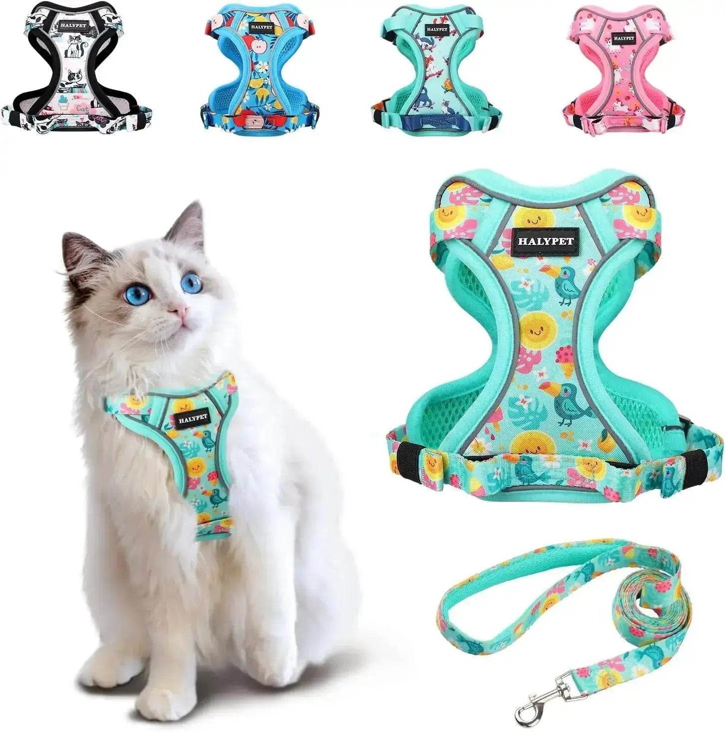 Cat Harness and Leash Set Escape Proof Reflective Adjustable Vest by Wags & Whiskers Pet Supply