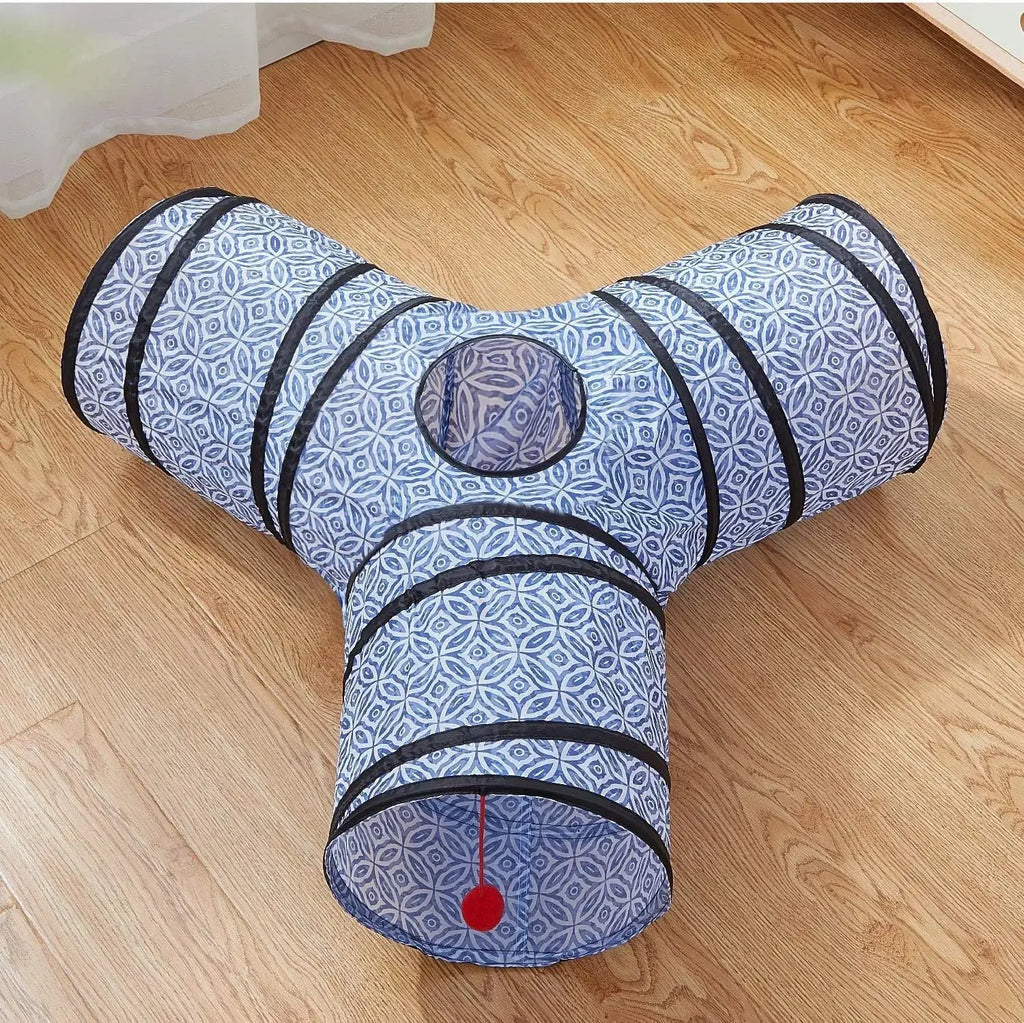 3-Way Collapsible Tunnel Cat Toy with Ball & Peek Hole for Indoor Cats & Kittens Wags & Whiskers Pet Supply