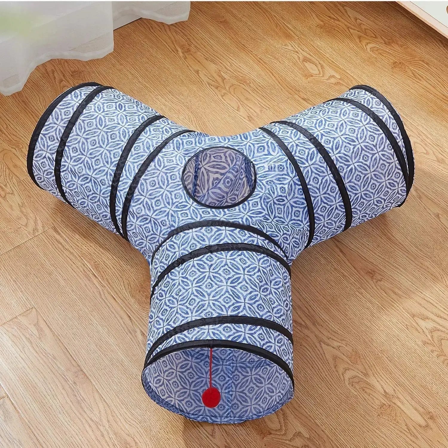 3-Way Collapsible Tunnel Cat Toy with Ball & Peek Hole for Indoor Cats & Kittens Wags & Whiskers Pet Supply