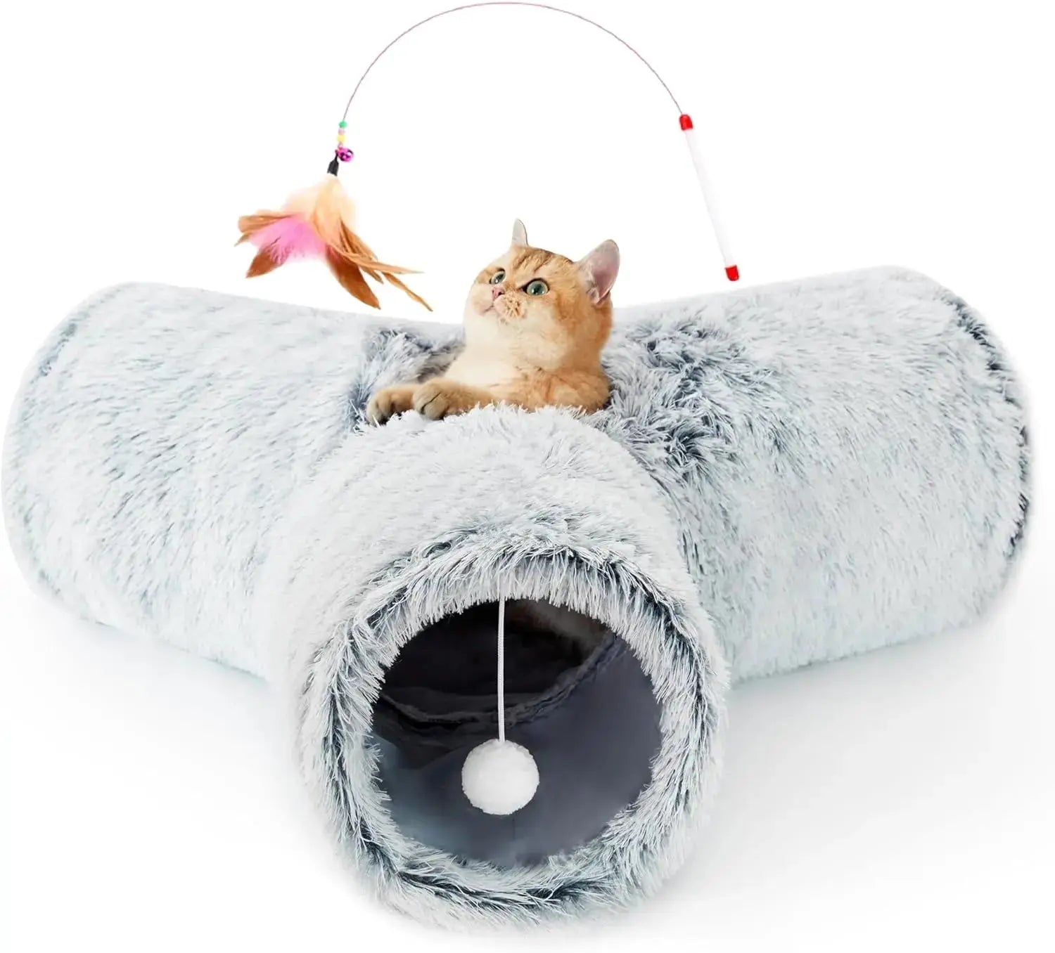 3-Way Collapsible Tunnel Cat Toy with Ball & Peek Hole for Indoor Cats & Kittens Wags & Whiskers Pet Supply