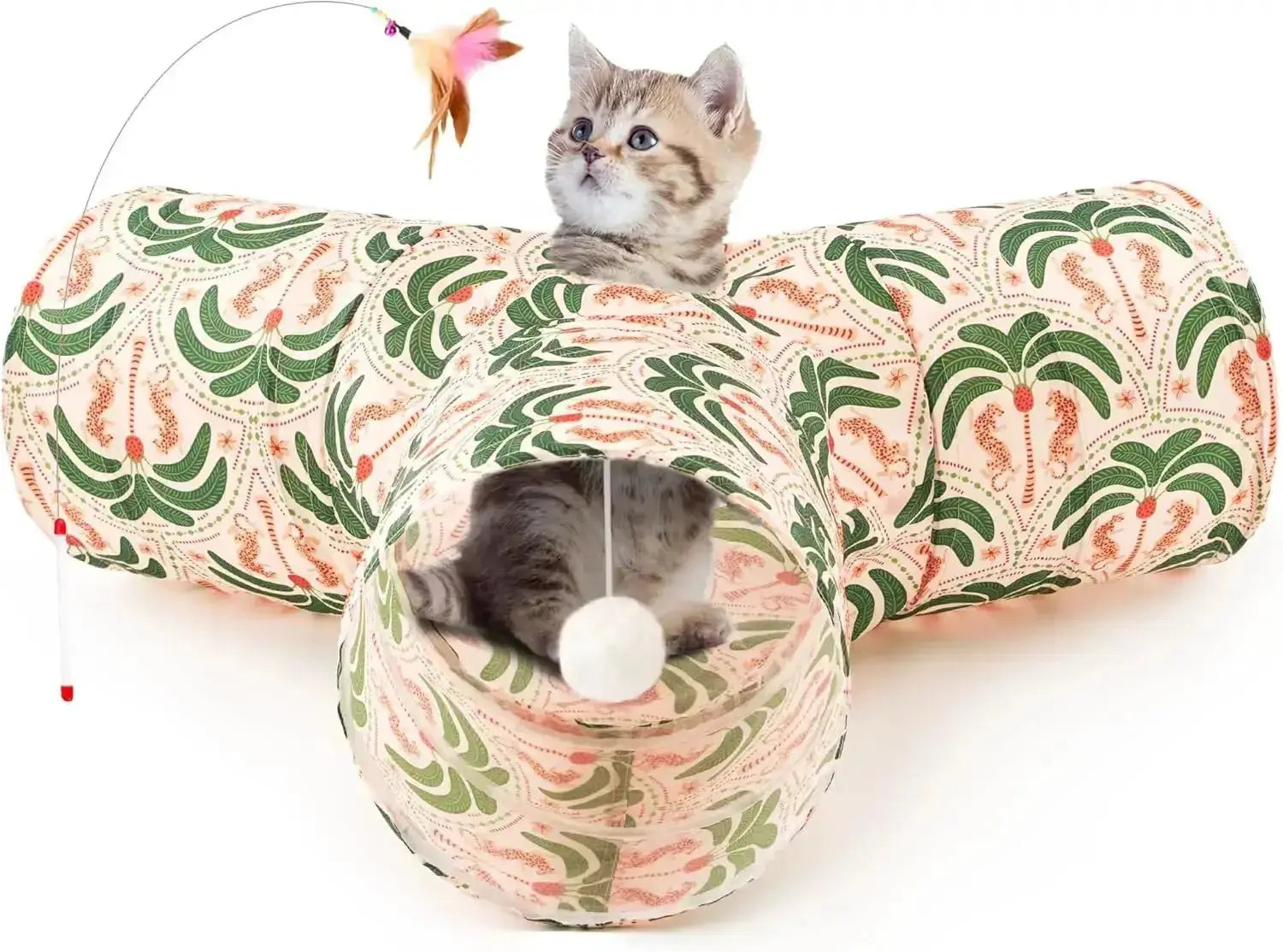 3-Way Collapsible Tunnel Cat Toy with Ball & Peek Hole for Indoor Cats & Kittens by Wags & Whiskers Pet Supply