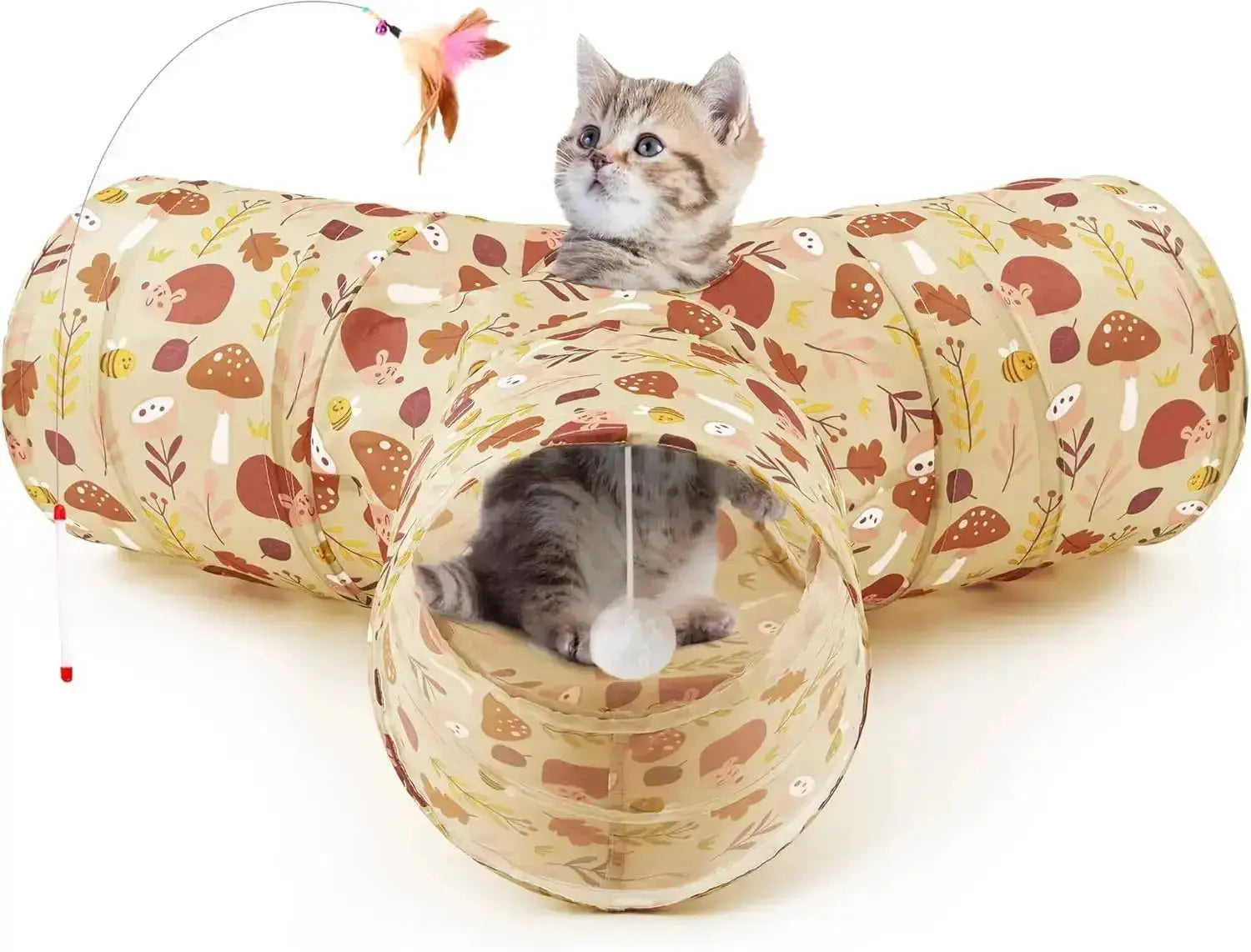 3-Way Collapsible Tunnel Cat Toy with Ball & Peek Hole for Indoor Cats & Kittens by Wags & Whiskers Pet Supply