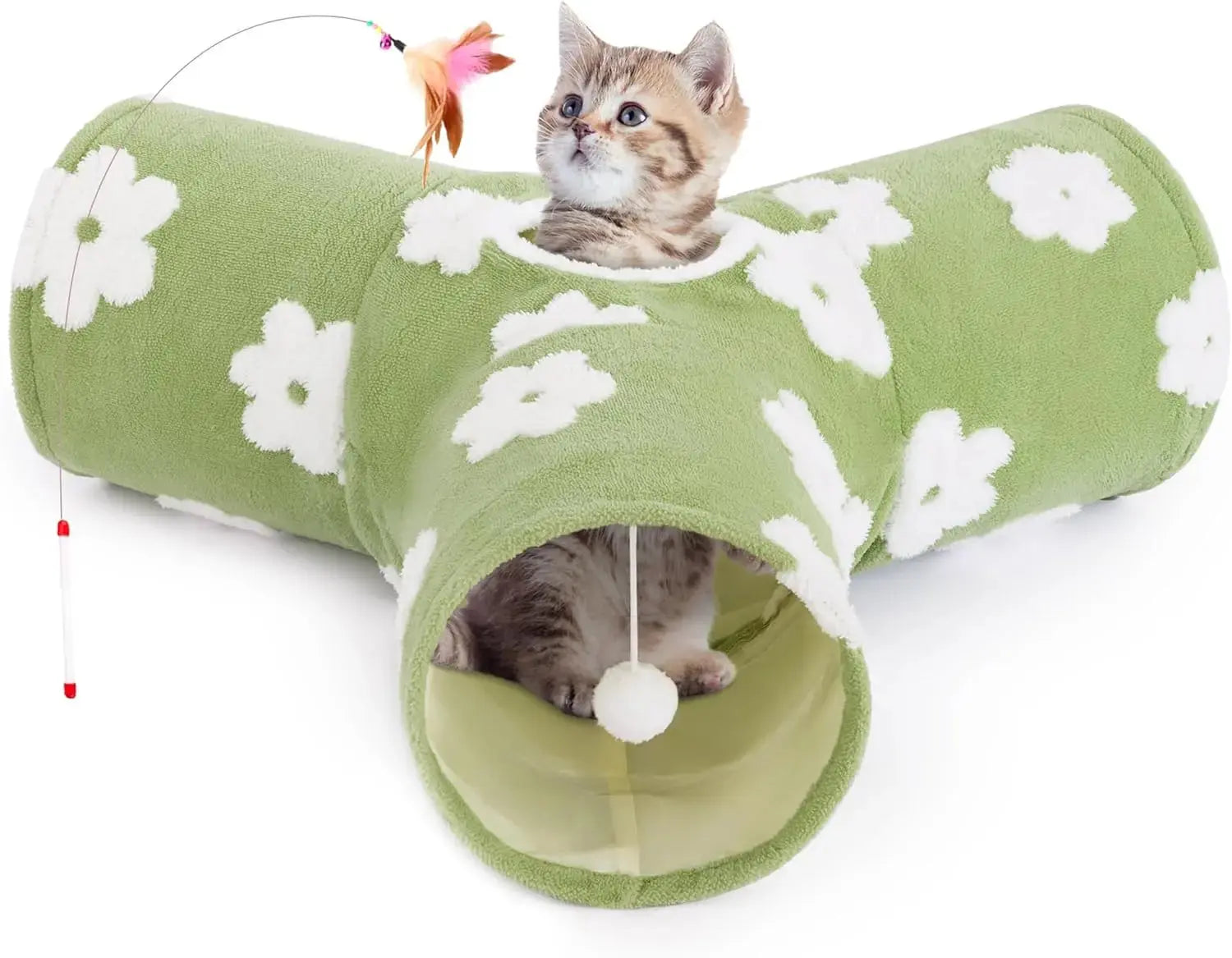 3-Way Collapsible Tunnel Cat Toy with Ball & Peek Hole for Indoor Cats & Kittens Wags & Whiskers Pet Supply