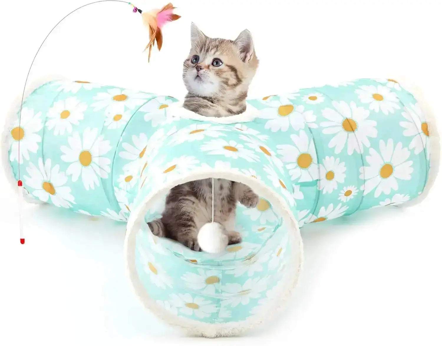 3-Way Collapsible Tunnel Cat Toy with Ball & Peek Hole for Indoor Cats & Kittens by Wags & Whiskers Pet Supply