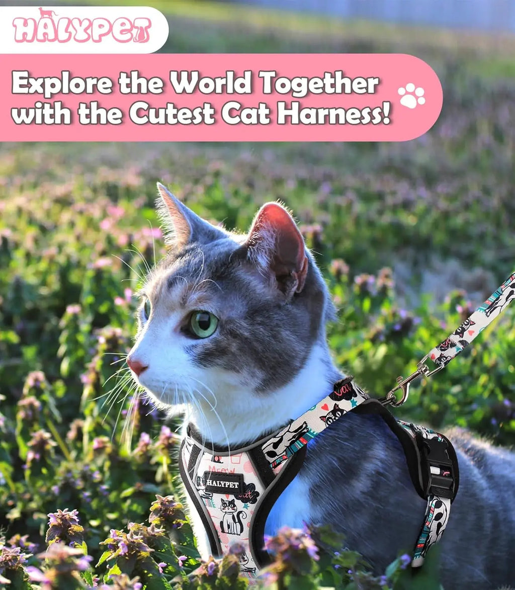 Cat Harness and Leash Set Escape Proof Reflective Adjustable Vest Wags & Whiskers Pet Supply
