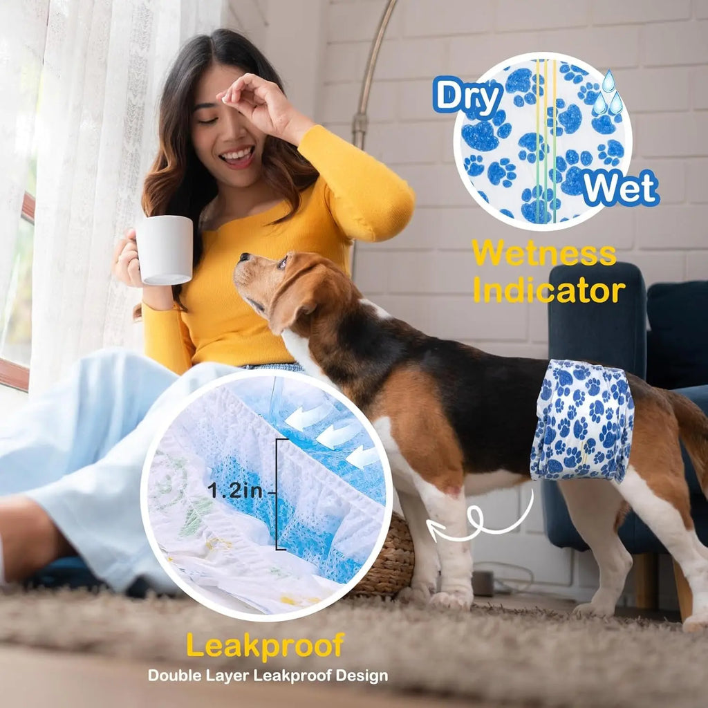 Male Dog Diapers Disposable Belly Bands | Leakproof Wraps 60 Count Wags & Whiskers Pet Supply