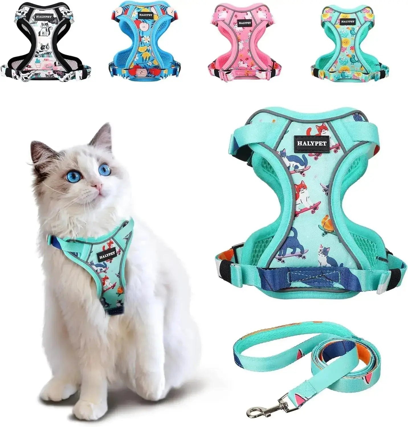 Cat Harness and Leash Set Escape Proof Reflective Adjustable Vest by Wags & Whiskers Pet Supply