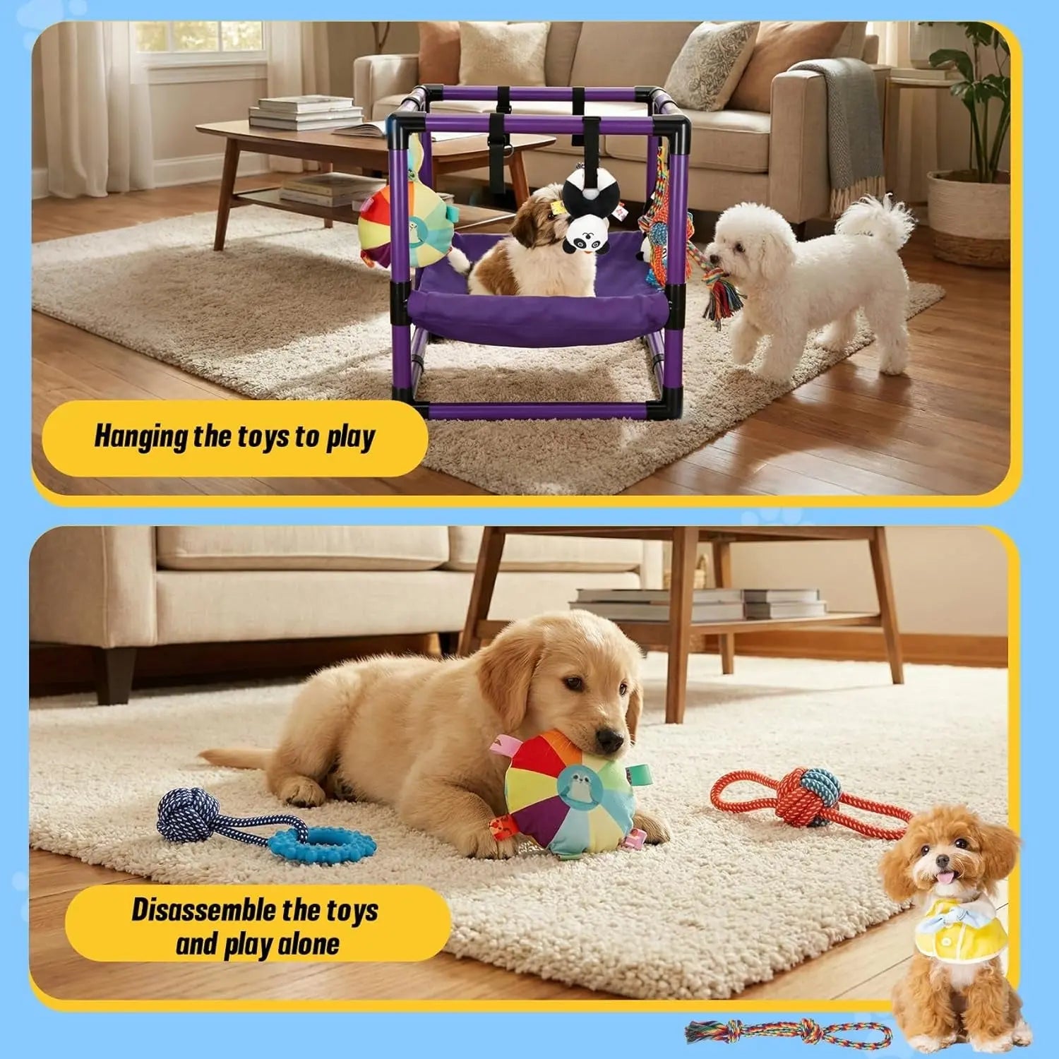 Indoor Puppy Play Gym with Hammock 8 Toys Dog Enrichment Activity Center Wags & Whiskers Pet Supply