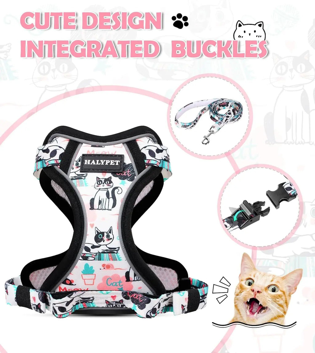 Cat Harness and Leash Set Escape Proof Reflective Adjustable Vest Wags & Whiskers Pet Supply