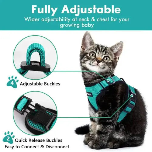 Adjustable Mesh Cat Harness Escape Proof With Car Seat Belt L - FurrBaby Necessities