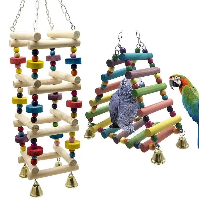 Wood Parakeet Toy Swing Ladder Cage Play With Bells - FurrBaby Necessities
