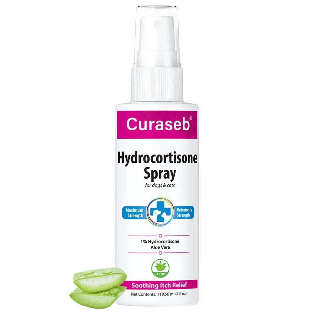 Curaseb Hydrocortisone Spray for Dogs & Cats – Instant Itch Relief for Hot Spots, Paw Licking, Rashes, Allergies, Bites, Dry Skin – with Soothing Aloe, 4oz by Curaseb