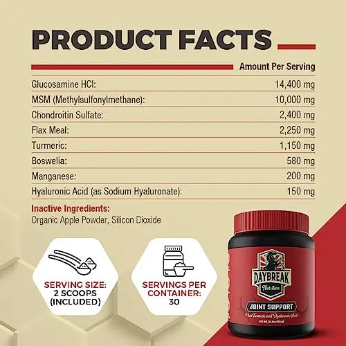 Daybreak Nutrition Maximum Strength Horse Joint Supplement - Joint Supplement for Horses - Glucosamine, MSM, Chondroitin, Turmeric, Hyaluronic Acid, & Boswelia - 30 Day Supply - FurrBaby Necessities