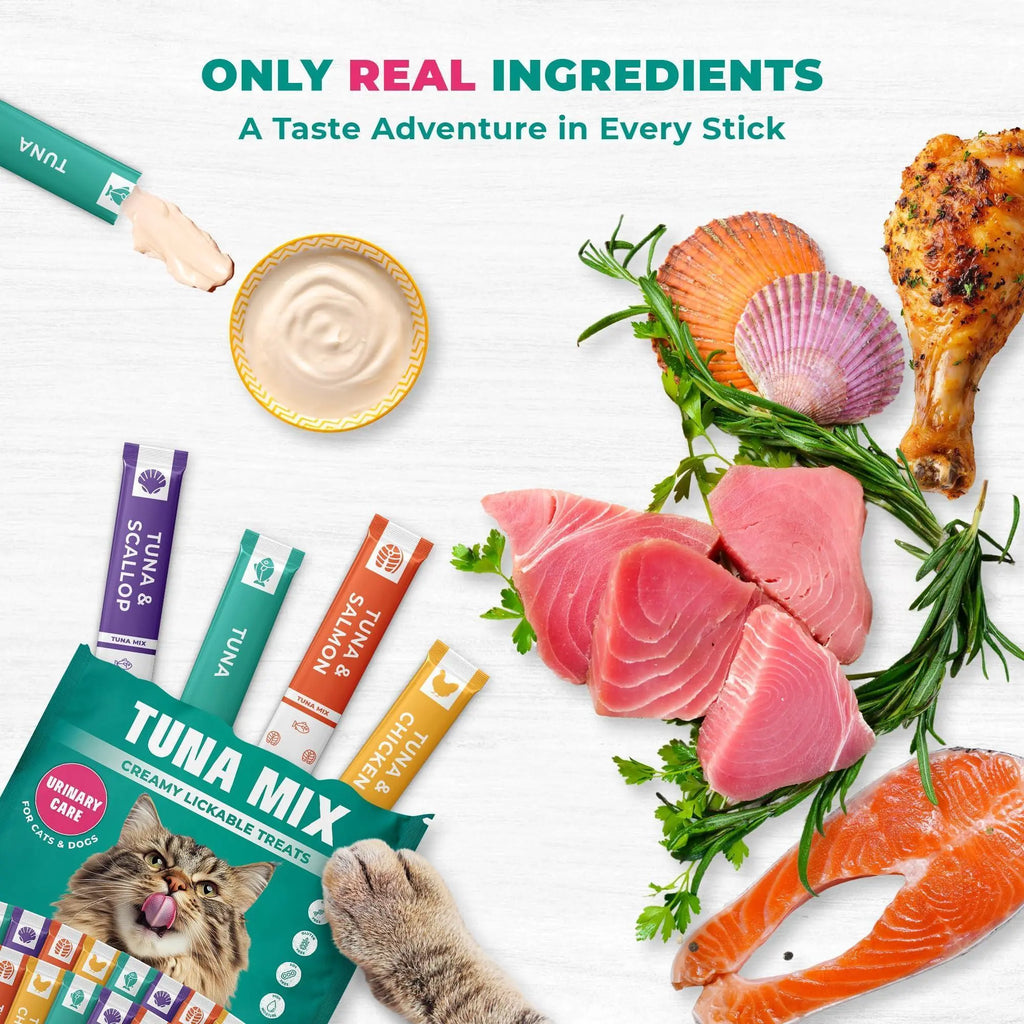 Lickable Cat Treats Squeeze Tubes 20 Sticks Tuna Urinary Care Multivitamin - FurrBaby Necessities