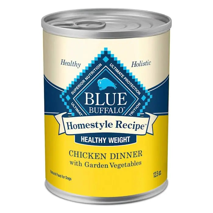 Blue Buffalo Chicken Dinner with Garden Vegetables Homestyle Recipe Healthy Weight Adult Wet Dog Food, 12.5 oz., Case of 12 Blue Buffalo