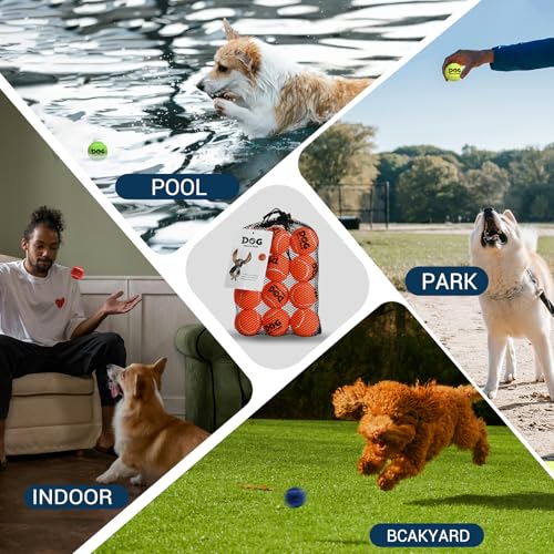 AMA SPORT Dog Tennis Balls for Dogs to Fetch Tennis Balls for Puppy Small Medium Dogs with Mesh Bag, Designed for Dog Floating, Water-Hunting, Fun Playing, Daily Exercise, mid-air Catching