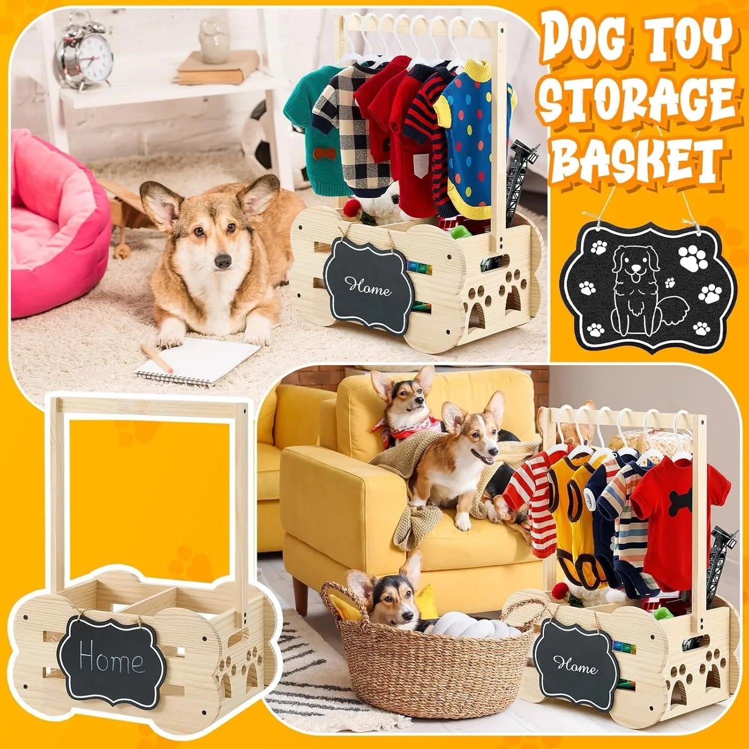 Dog Storage Organizer Wooden Closet Toy Clothes Rack Hangers 20in Wags & Whiskers Pet Supply